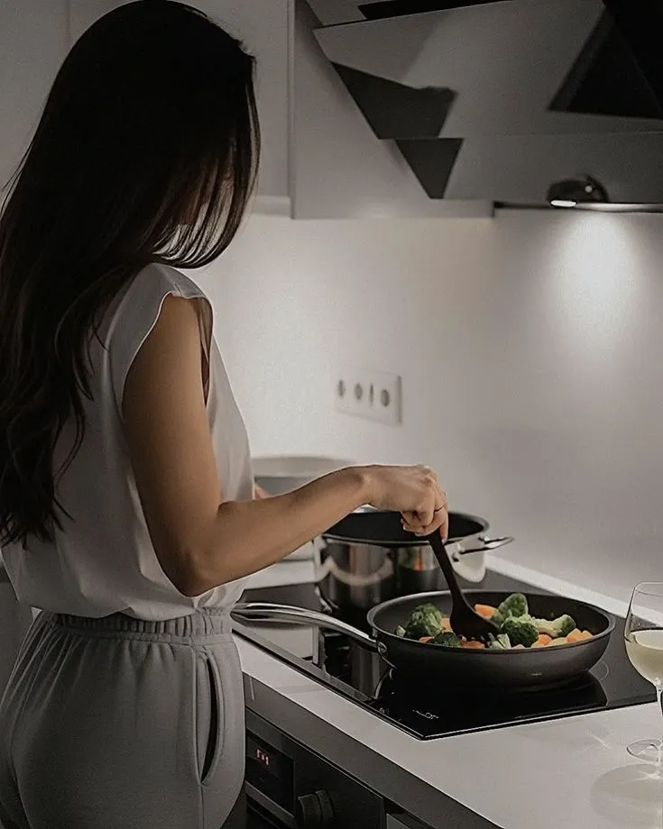 Home-cooked meal preparation on a wooden counter